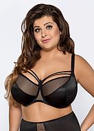 Elegant bra, straps over bust, sheer inlays, B to L-cup